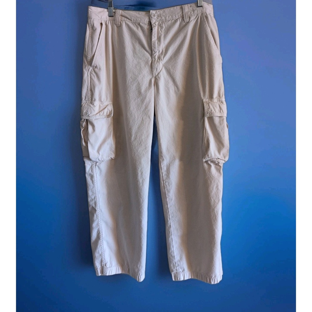 MADEWELL Low Slung Cargo Pants 31 Straight Leg Slouchy Cotton Blend Cream